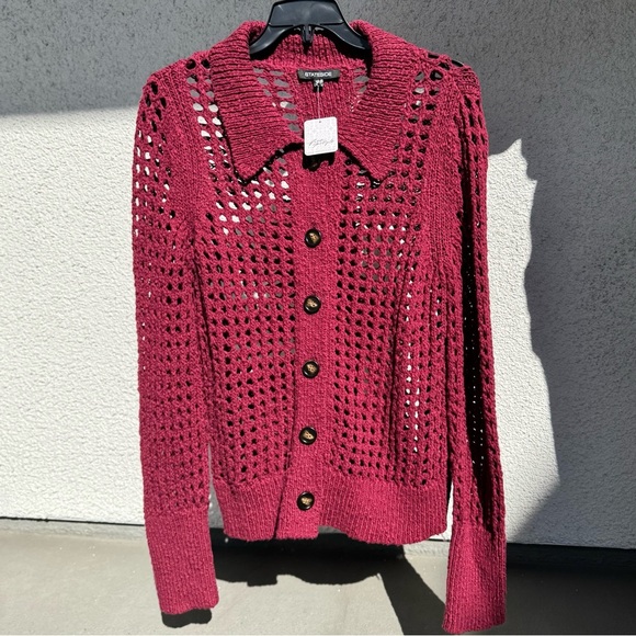 Free People Stateside red knit button down cardigan‎ NWT - Picture 1 of 6